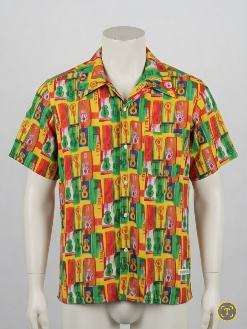Vintage Reactor+ Rare Y2K Guitar Color Block Design Men's Dress Shirt Size XL